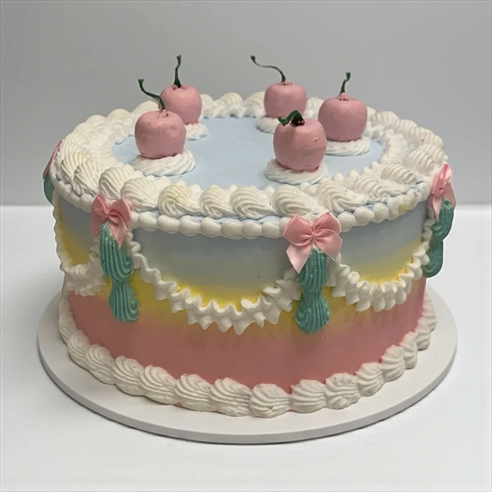 Pastel Faux Cake Decor w/ Cherries | Coquette Fake Cake Kawaii Display
